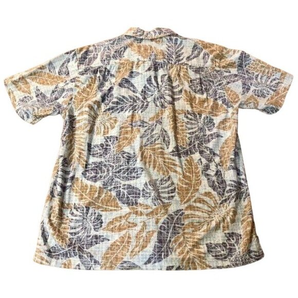 Columbia Camp Shirt Mens M Blue Tan Leaf Print Hawaiian Casual Summer Travel Y2K - Picture 15 of 16